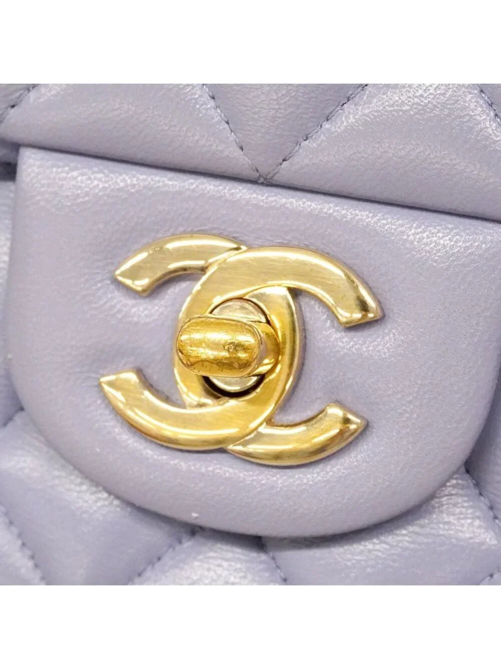Chanel Shoulder Bag Quilted Top Handle Lambskin Purple Champagne Gold 2-Way Back